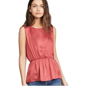 Theory 100% Silk Charmeuse Shirred Peplum Blouse Tank Top XS Quiet Luxury Flowy